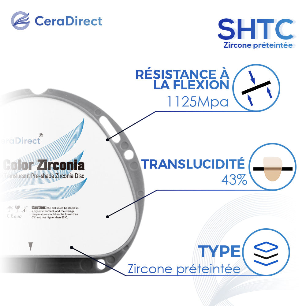 Disque en zircone pré-teinté SHTC système AG (71 mm)
