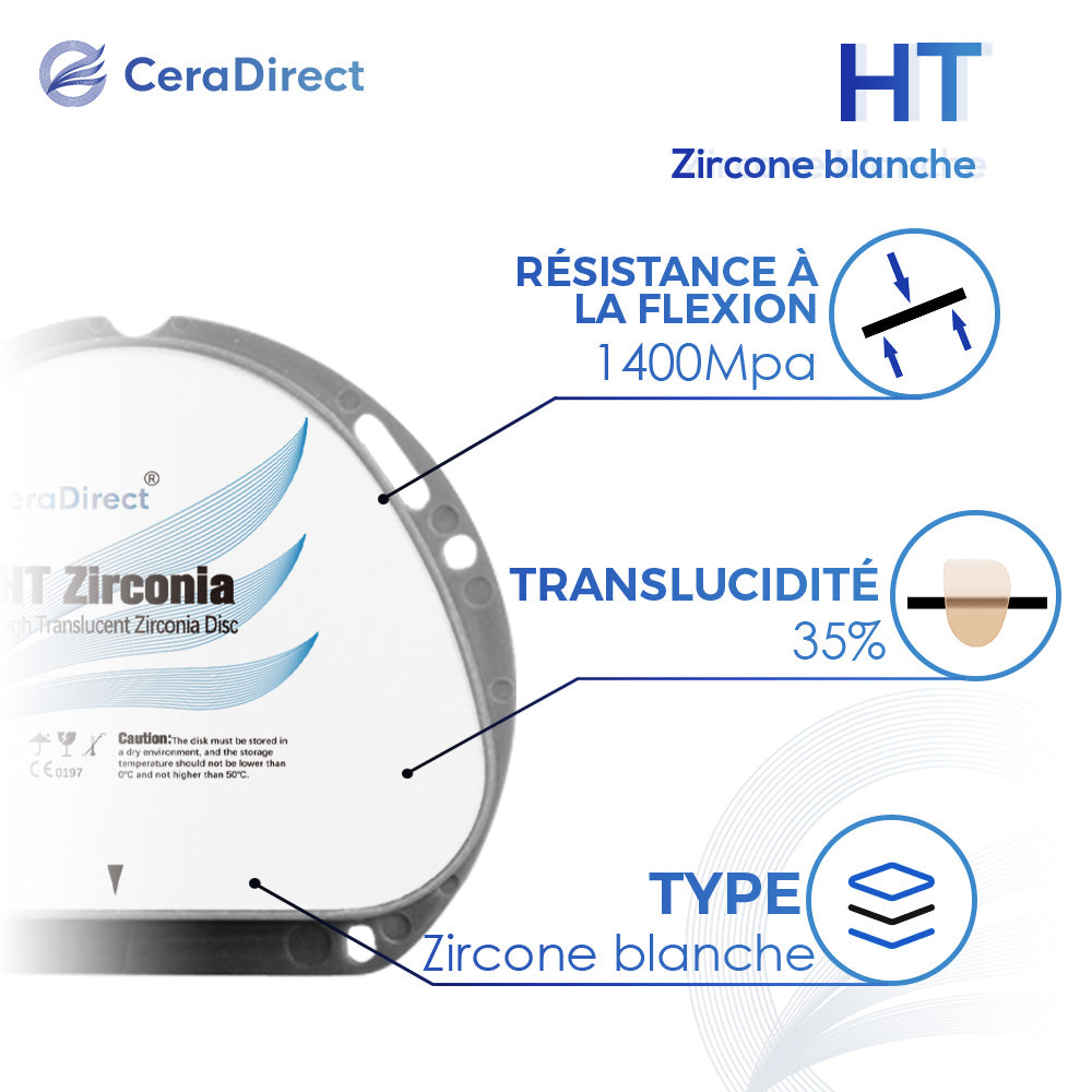 Disque en Zircone Blanche HT Système AG (71 mm)