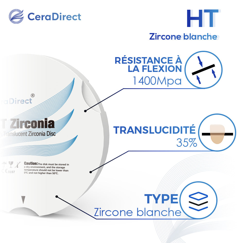 Disque en zircone blanche HT Système Zirkonzahn (95 mm)
