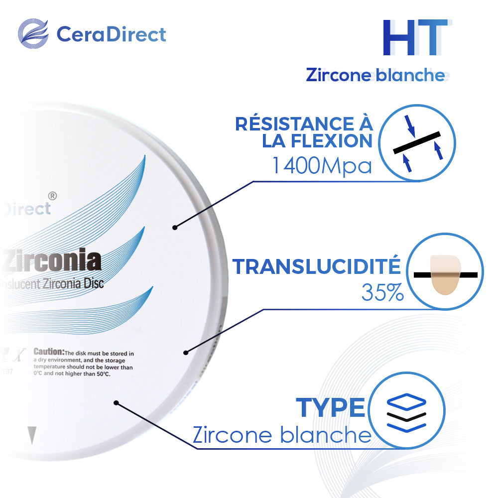Disque en zircone blanche HT système ouvert (98 mm)