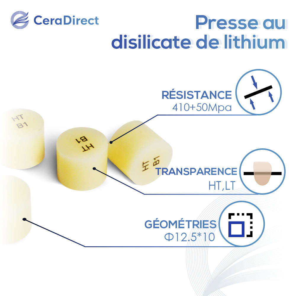 Lingot en céramique vitreuse (Presse au disilicate de lithium) — HT/LT (10 pièces)