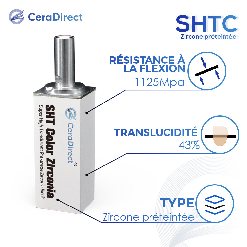 Bloc de zircone pré-teinté SHTC pour système Sirona.