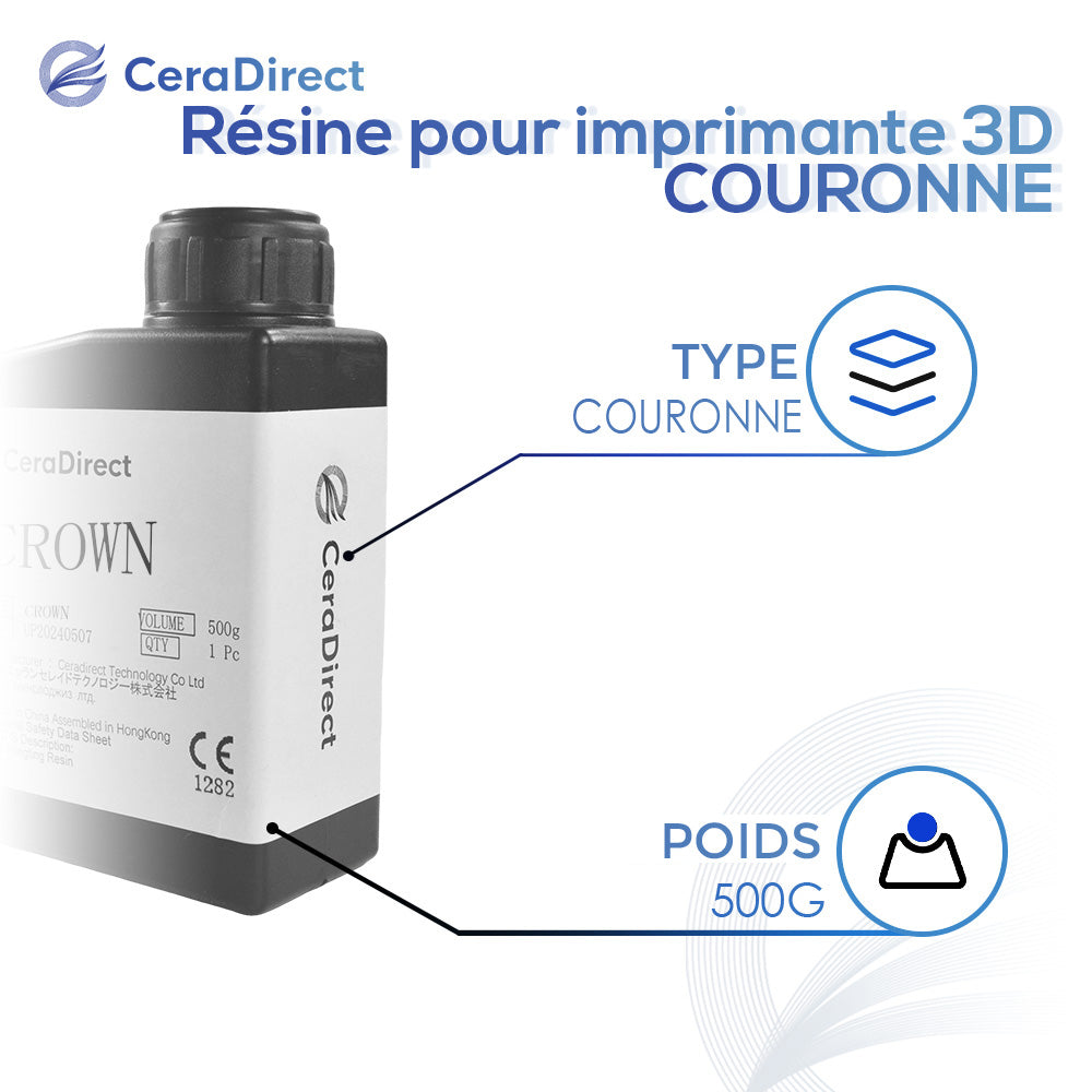 Résine permanente COURONNE pour imprimante 3D (500g)