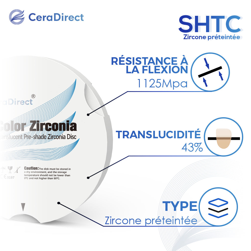 Disque en zircone pré-teinté SHTC système Zirkonzahn (95 mm)