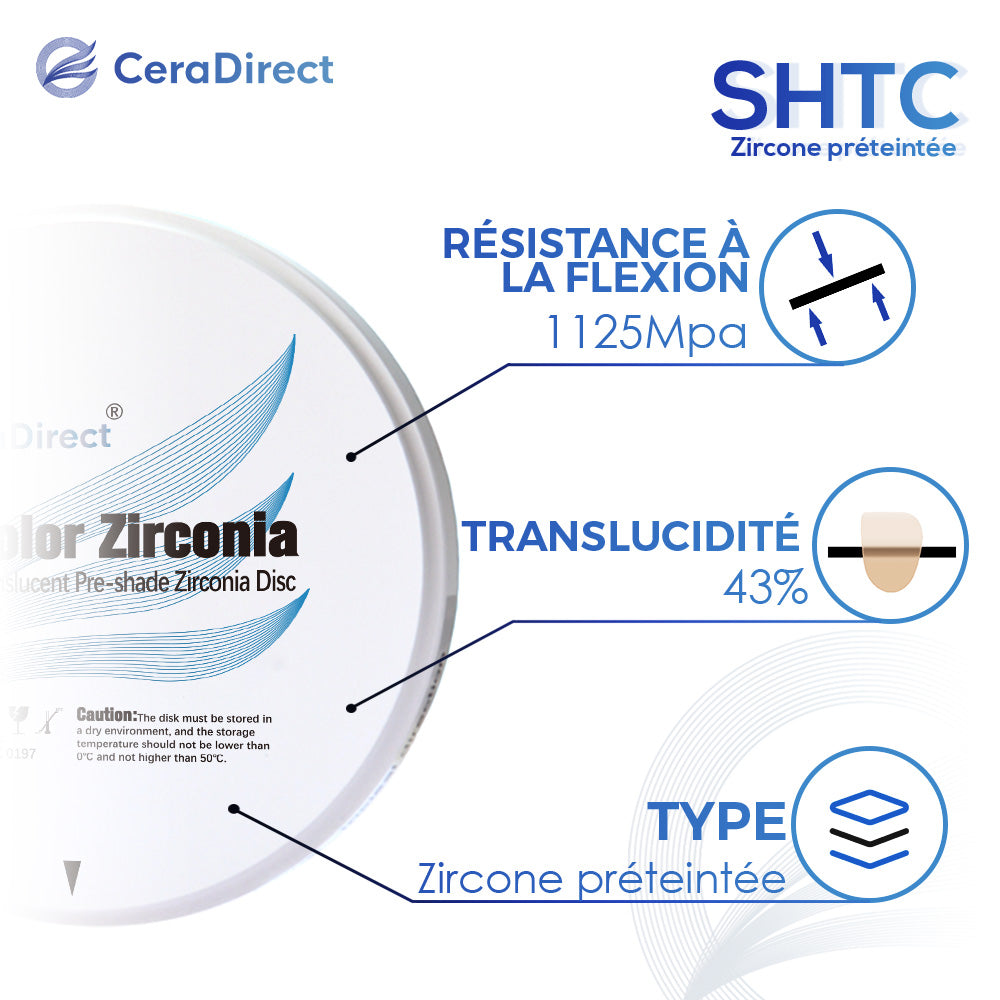 Disque en zircone pré-teinté SHTC Système Ouvert (98 mm)