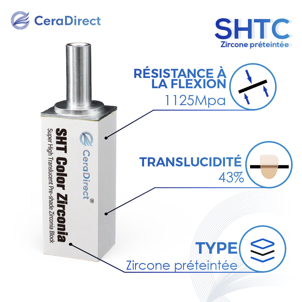 Bloc de zircone pré-teinté SHTC pour système Sirona.